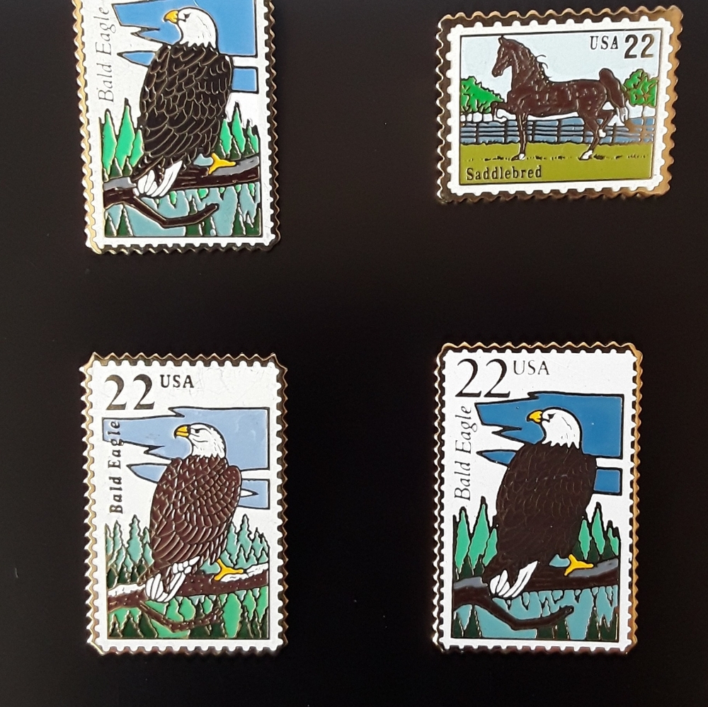 Vintage/80's/USPS 22 Cent Stamp Pins/3 Bald Eagles/1 Horse/lapel Pins /hat Pins